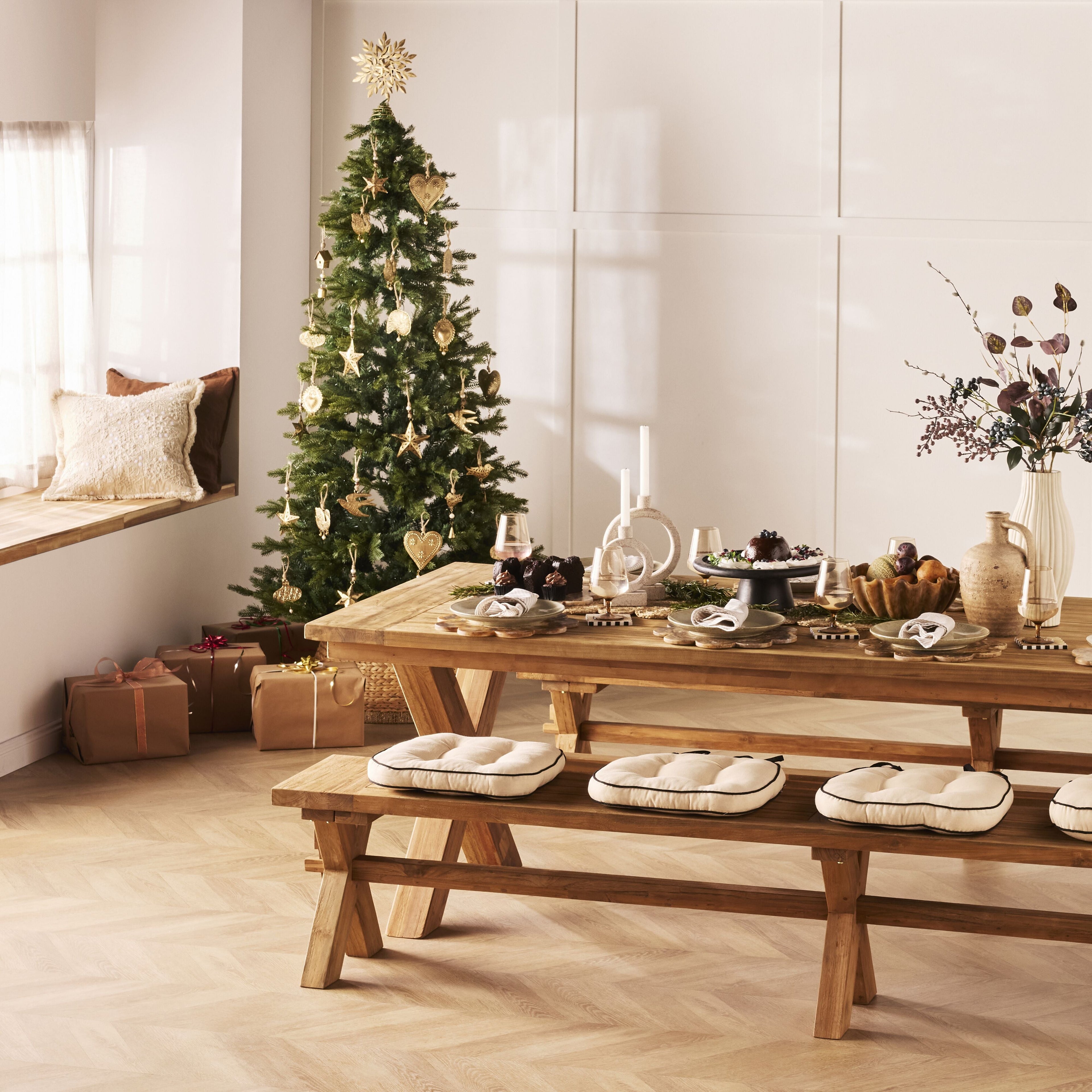 Reclaimed Teak Cross Leg Solid Timber Dining Table Natural 260cm