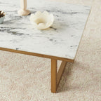 Table basse ronde Waratah en marbre, plateau blanc, or