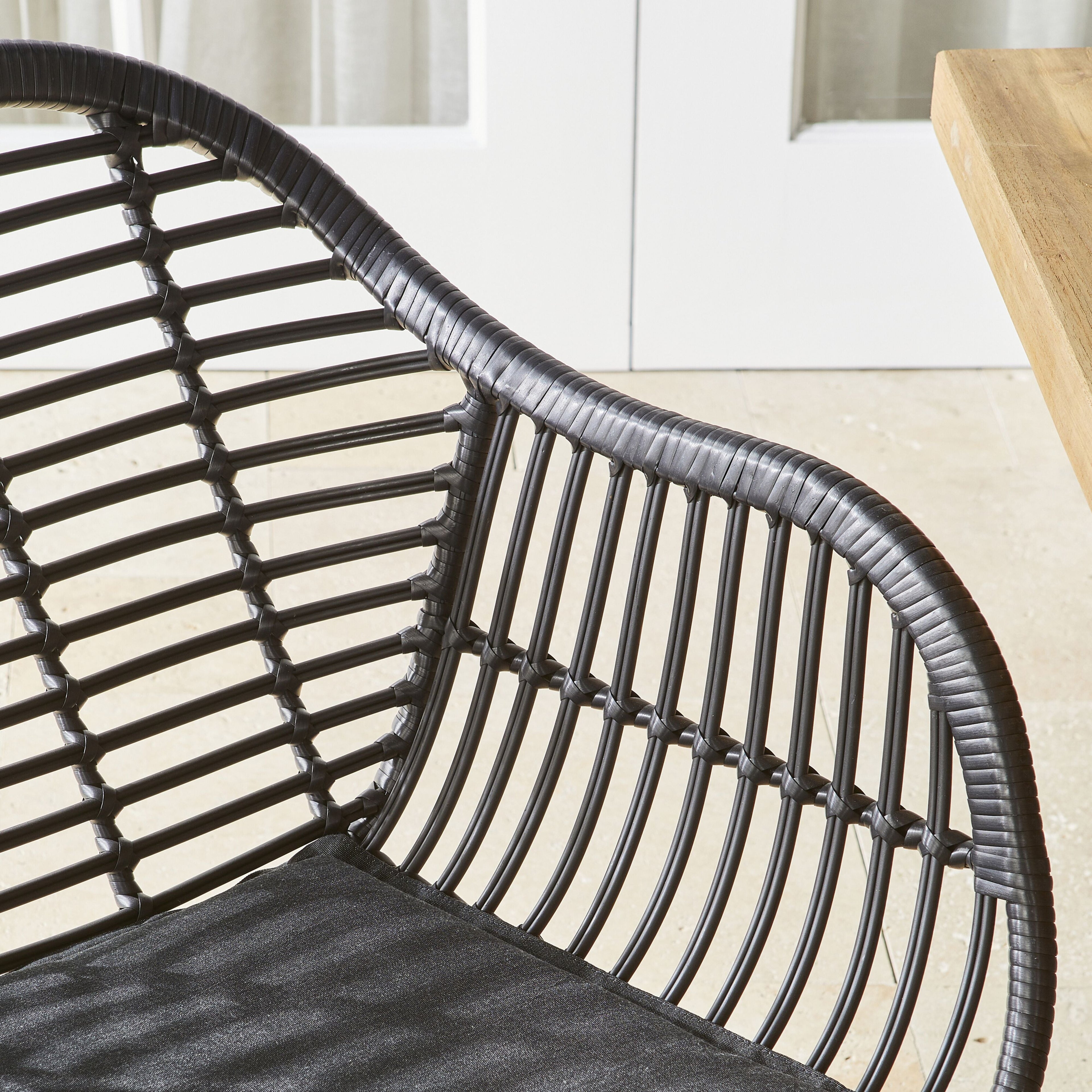 Deck Outdoor Wicker Dining Chair Matte Black
