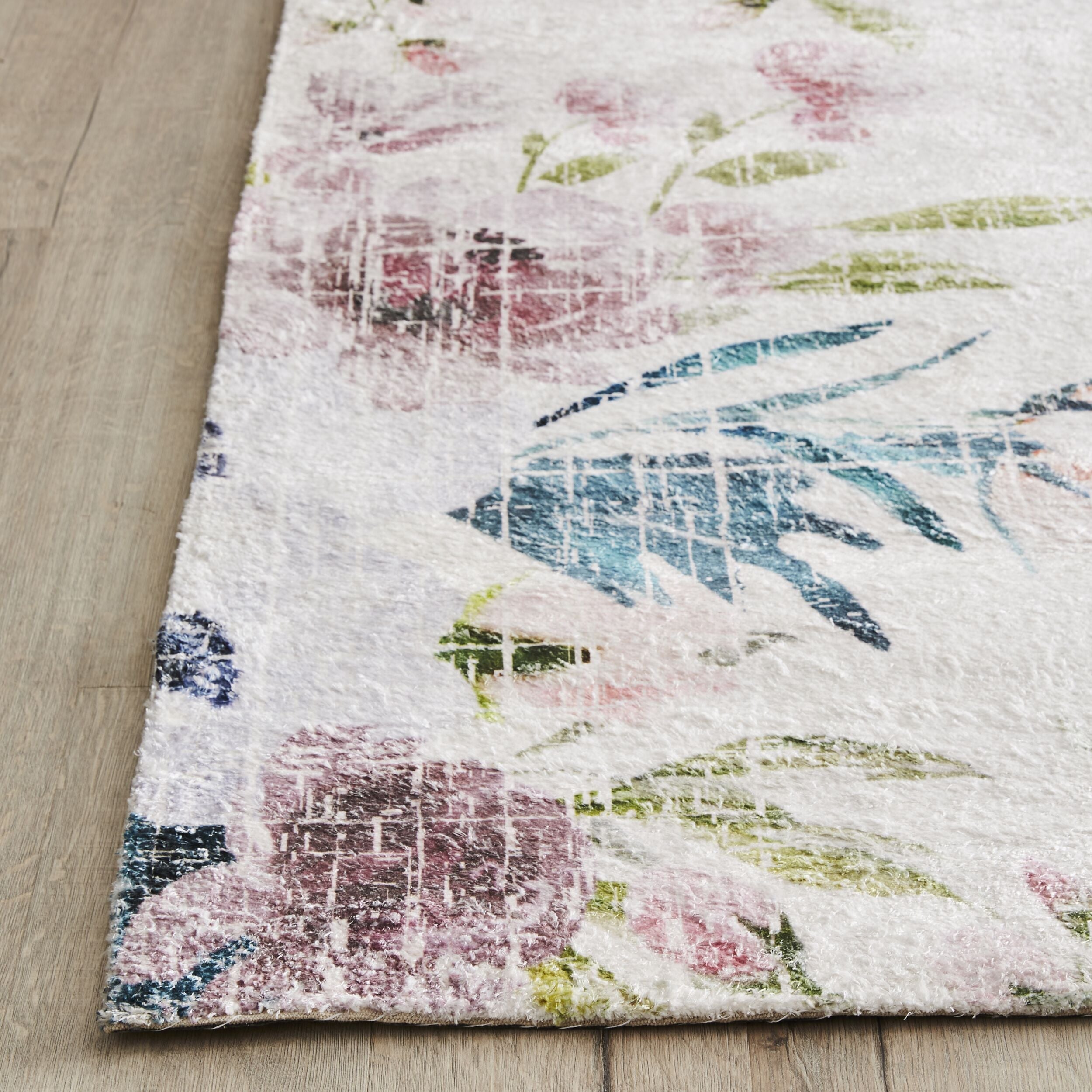 Botanical Snow Digital Printed Tufted Shaggy Rug 240x150cm