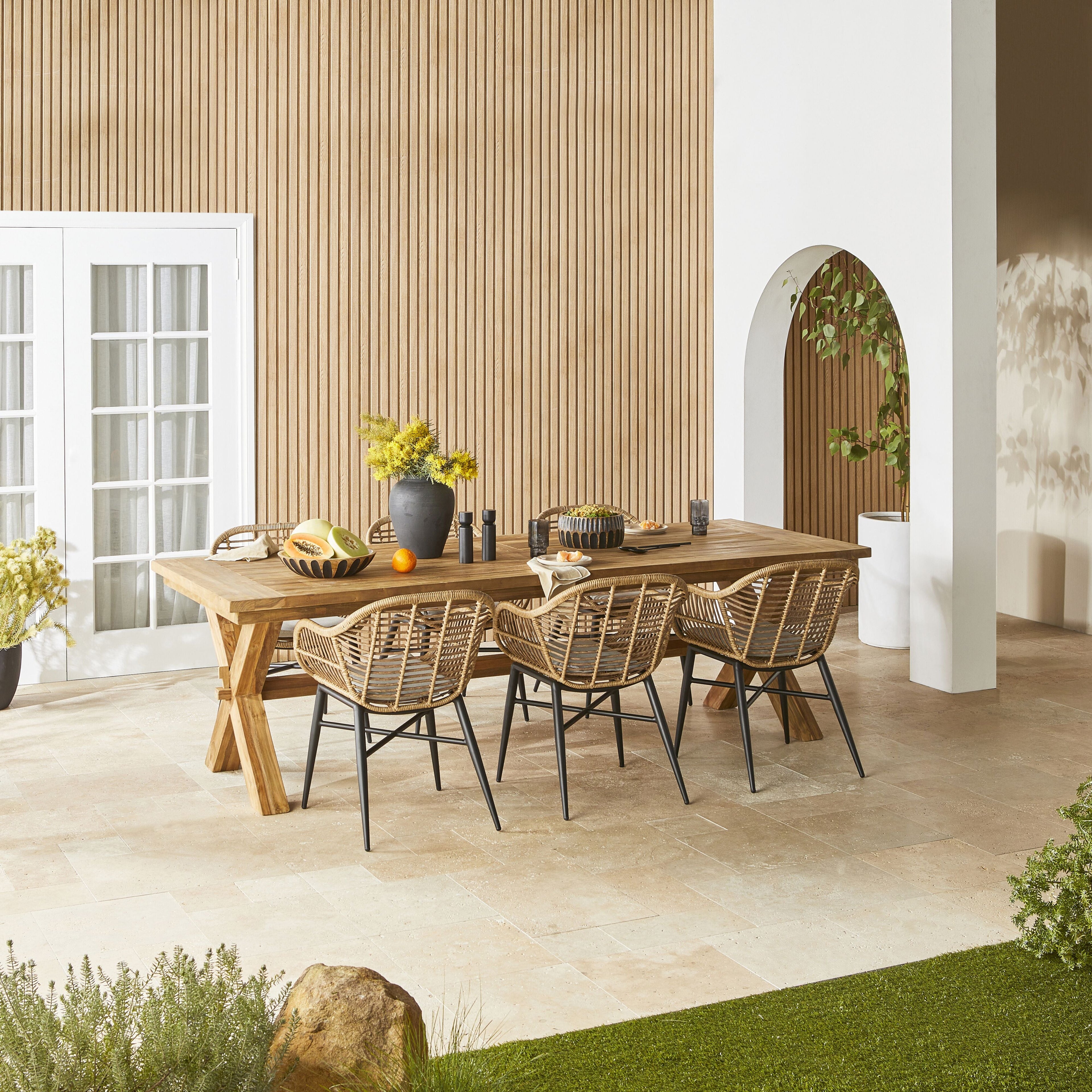 Reclaimed Teak Cross Leg Solid Timber Dining Table Natural 260cm