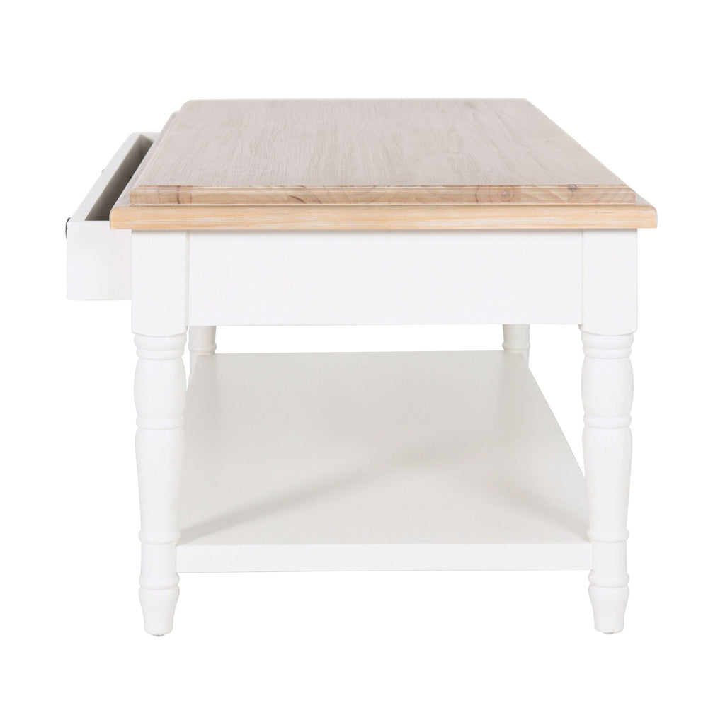 Clover 1 Drawer Solid Timber Coffee Table White Natural