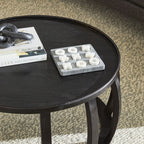 Table basse ronde Ink en bois massif noir mat
