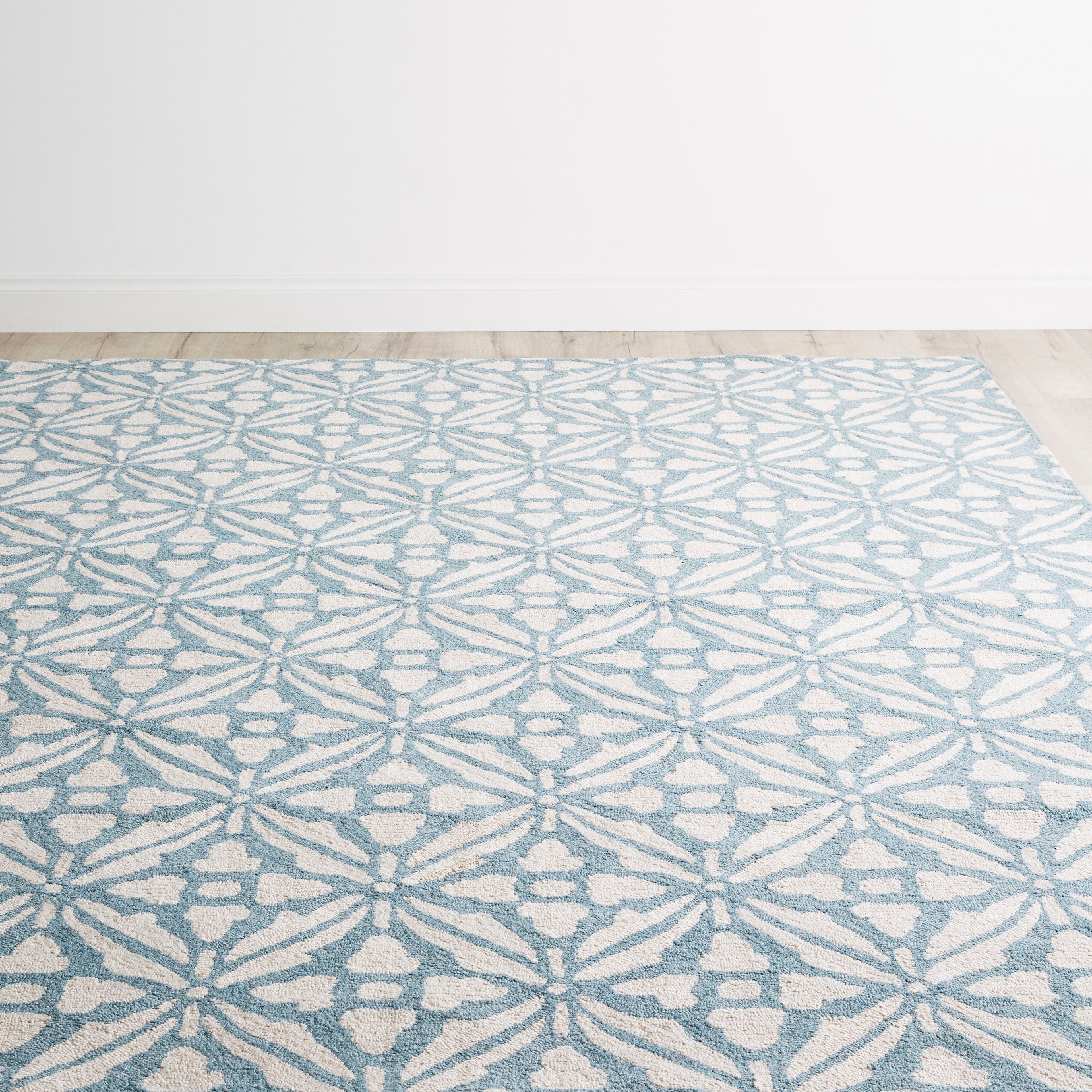 Casablanca Tile Hand Tufted Wool Blend Duckegg Rug 240x300cm