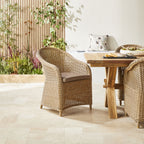 Chaise de salle à manger d'extérieur en osier Verdun avec coussin naturel