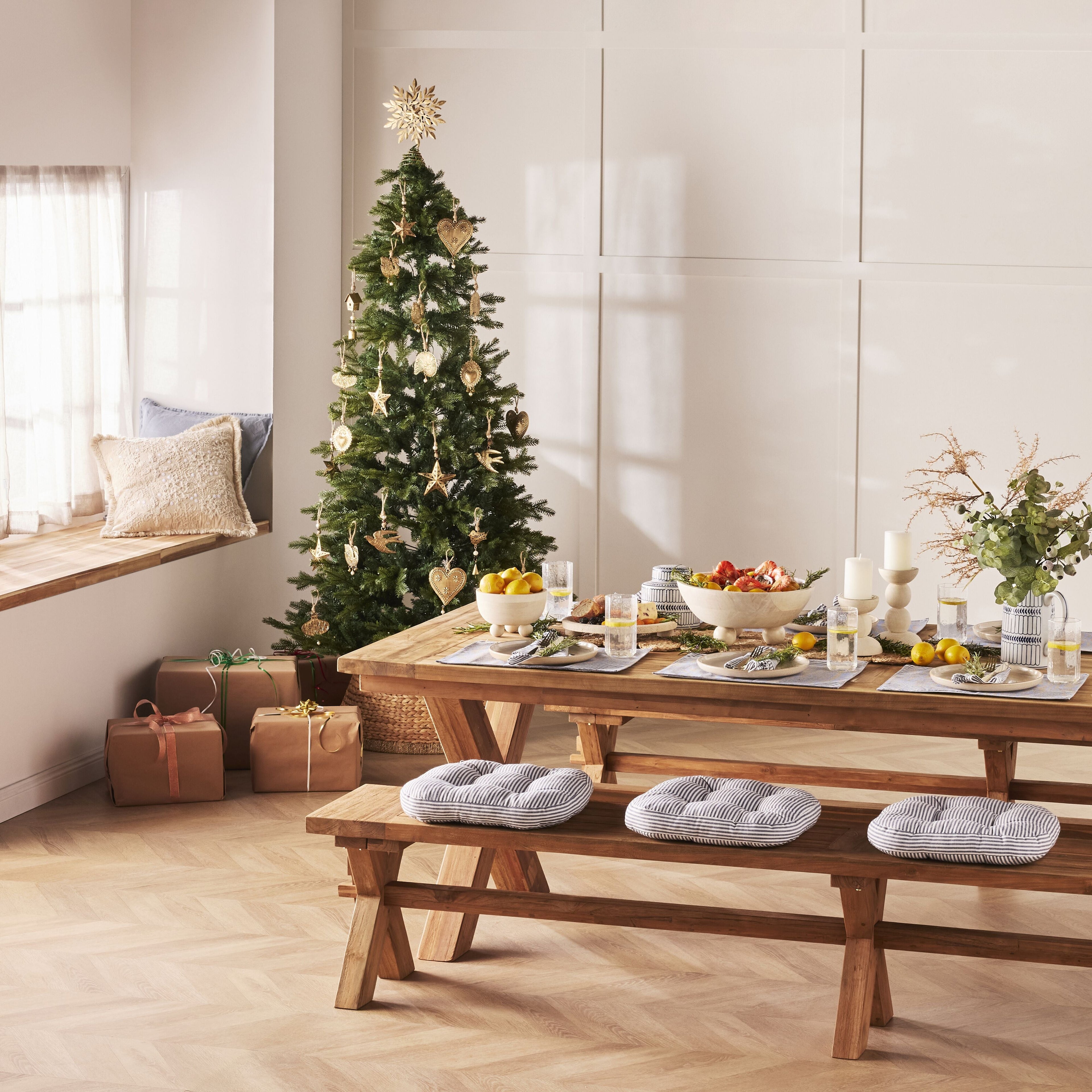 Reclaimed Teak Cross Leg Solid Timber Dining Table Natural 260cm