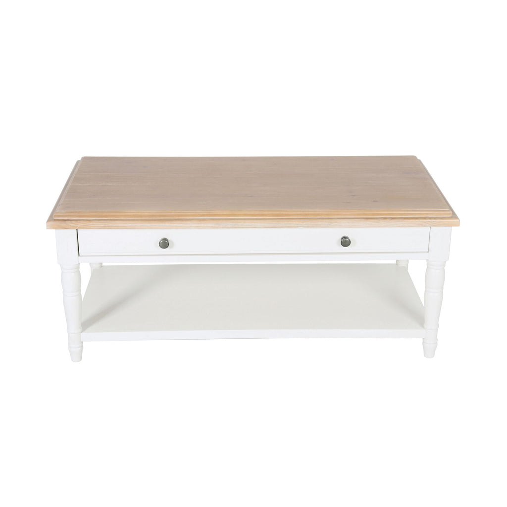 Clover 1 Drawer Solid Timber Coffee Table White Natural
