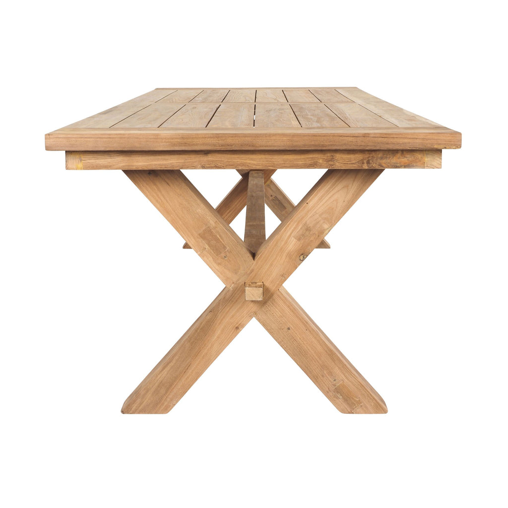 Reclaimed Teak Cross Leg Solid Timber Dining Table Natural 260cm