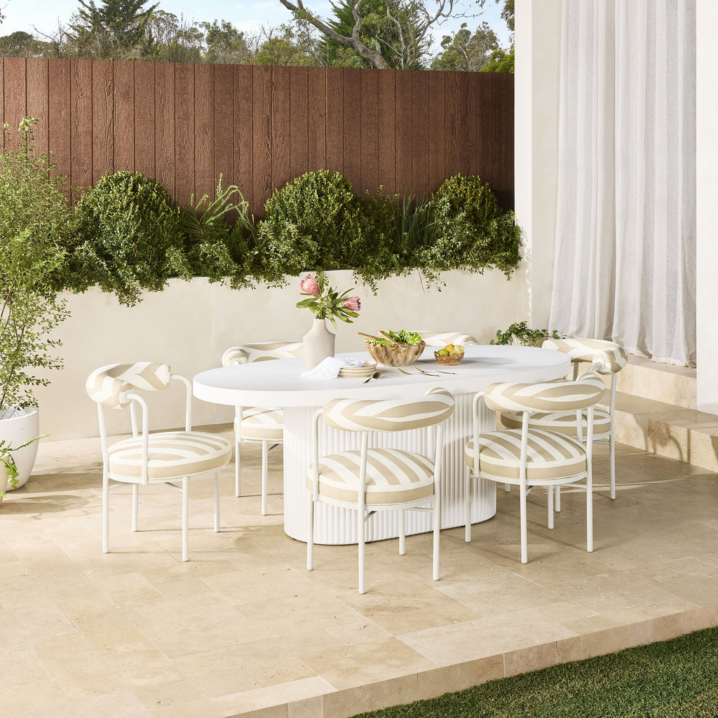 Ripple Curved Aluminium Outdoor Dining Table White 6 Seater