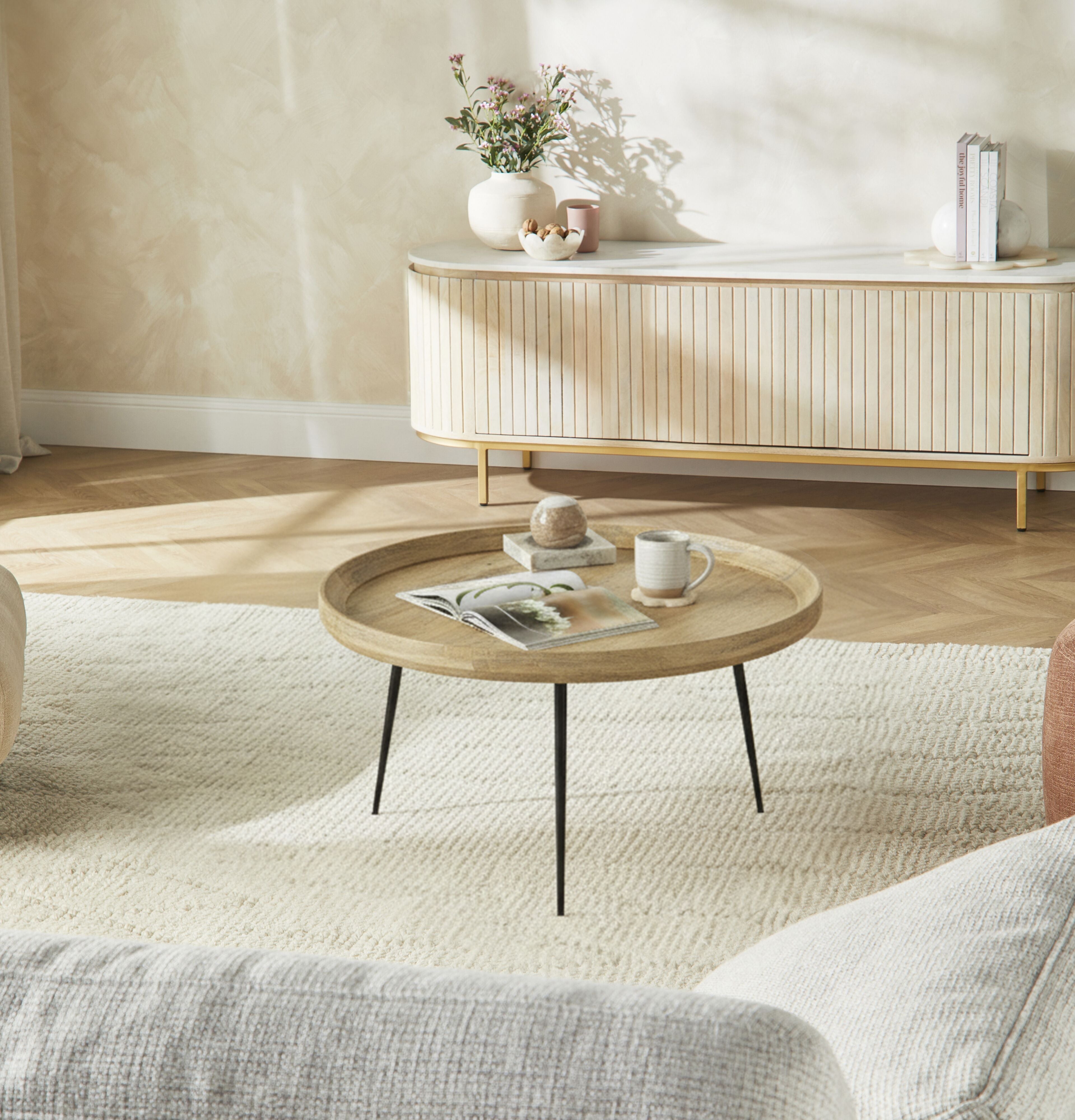 Luna Round Solid Timber Coffee Table Natural Oak