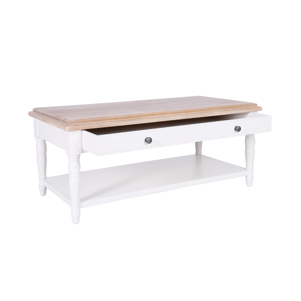 Clover 1 Drawer Solid Timber Coffee Table White Natural